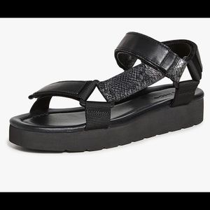 Vince Leather Carver Platform Sandal, Dark Grey, SZ 10